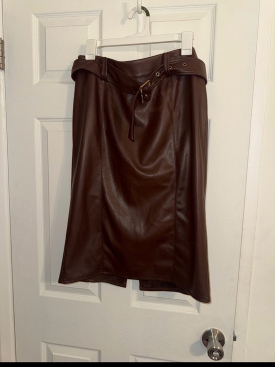 Marc New York Dresses & Skirts - Marc New York Dark Brown Faux Leather Pencil Skirt with Belt Detail